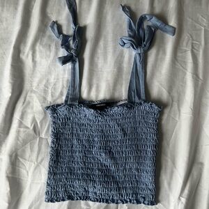 Forever 21 Blue Smocked Tank Top with Tie Straps